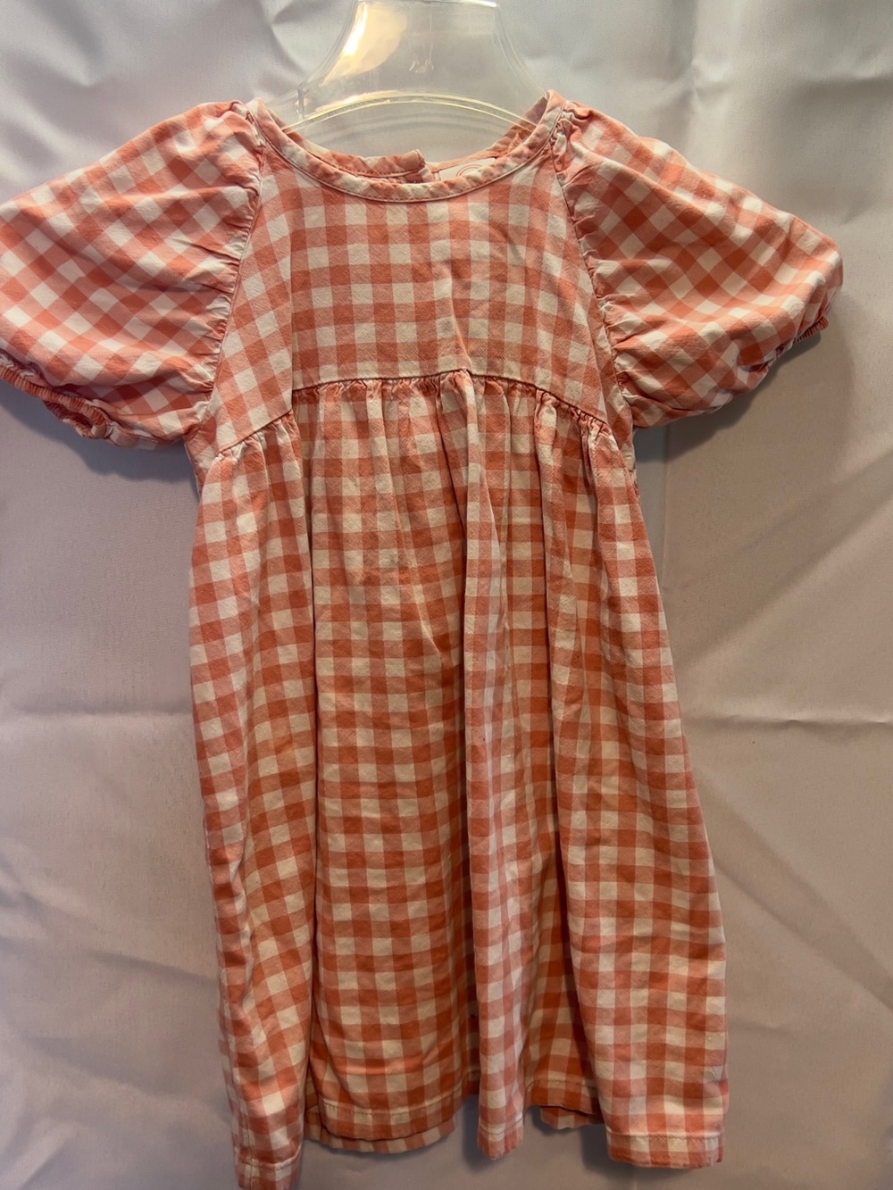 wonder nation Coral Pink and White Gingham Dress with Puff Detail